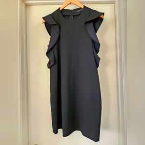 Zara Woman Ruffle Flutter Sleeveless Knee-Length‎ Dress Black Small